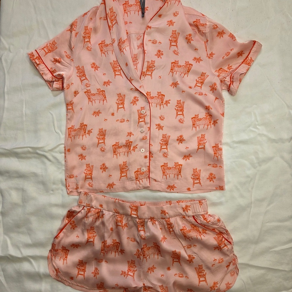 Anthropologie Pink and Orange Pajama Set